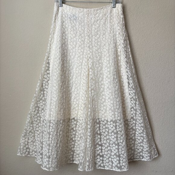 AKRIS Embroidered Floral Sheer Overlay Cream Midi Skirt - Picture 1 of 14